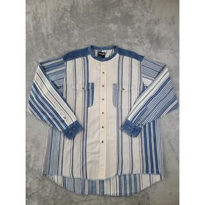 Wrangler Button Up Shirt Mens 18x36 Blue White Striped Denim Western 90s Vintage
